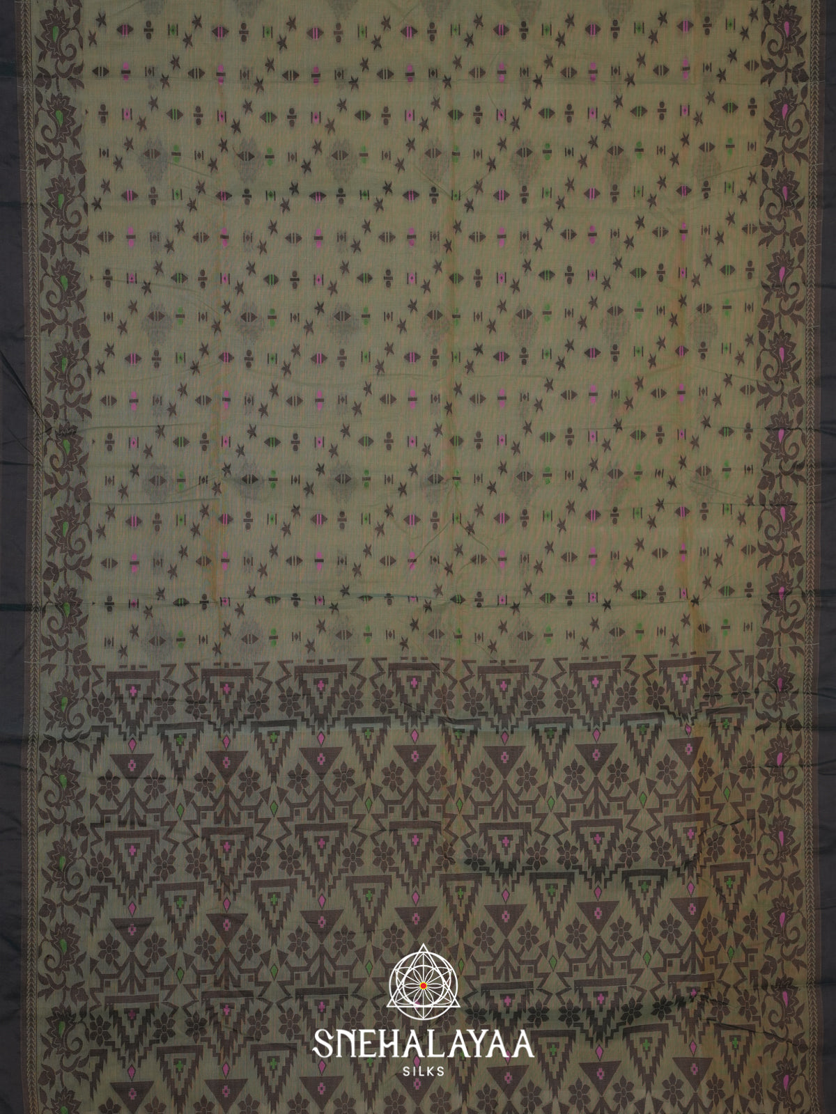 Sage Green Bengal Cotton Jamdani Saree without Blouse