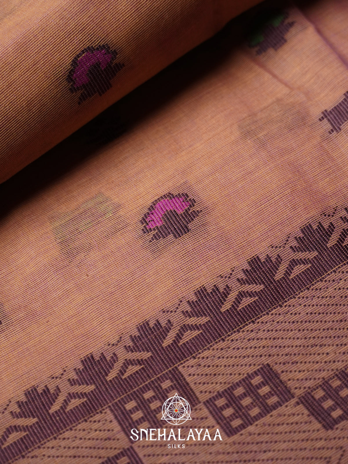 Peach Bengal Cotton Jamdani Saree without Blouse