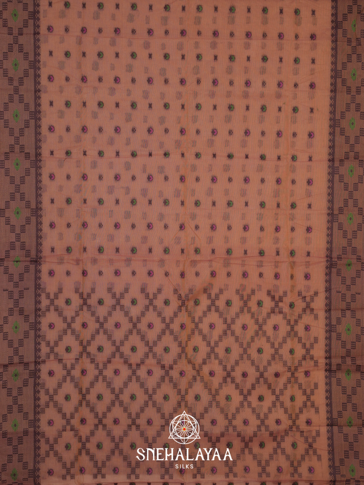 Peach Bengal Cotton Jamdani Saree without Blouse