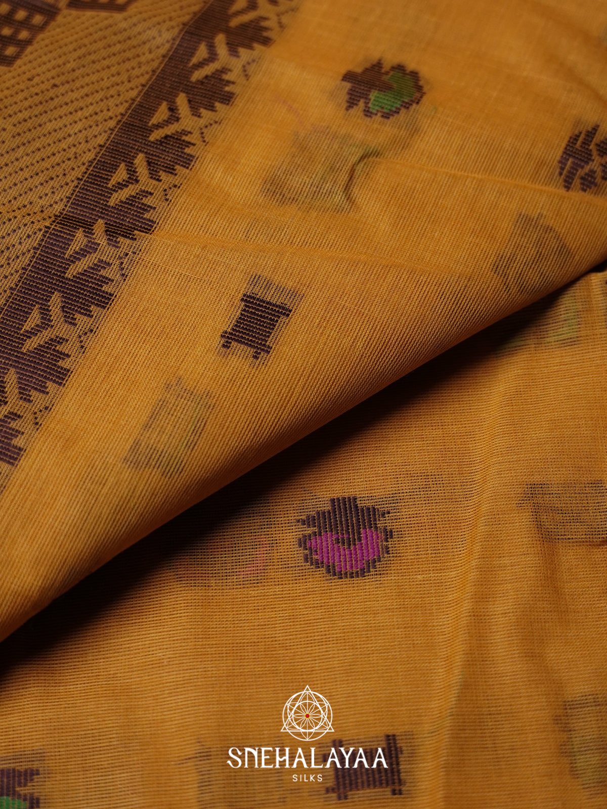 Mustard Bengal Cotton Jamdani Saree without Blouse