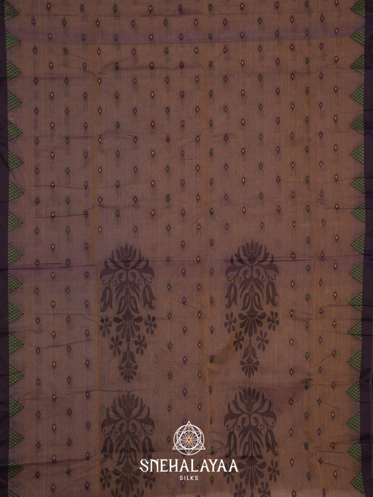 Teak Wood Brown Bengal Cotton Jamdani Saree without Blouse