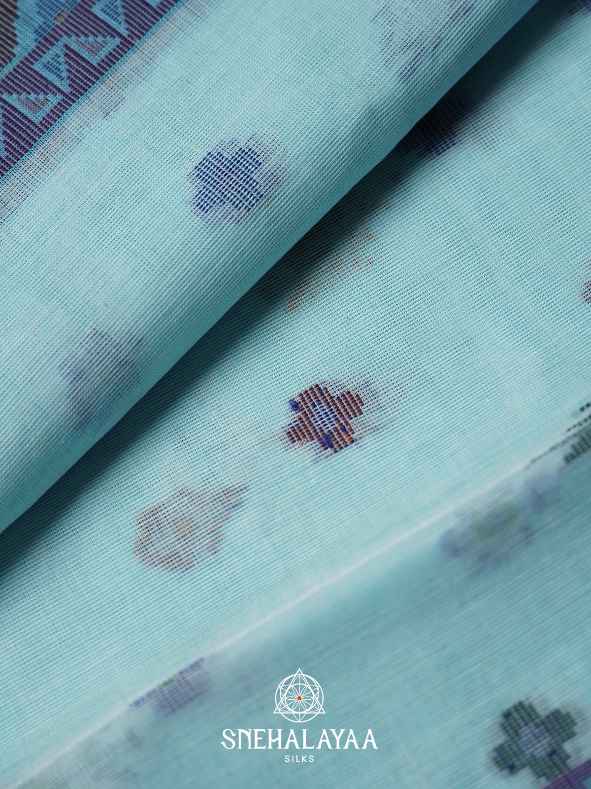 Blue  Bengal Cotton Jamdani Saree without Blouse