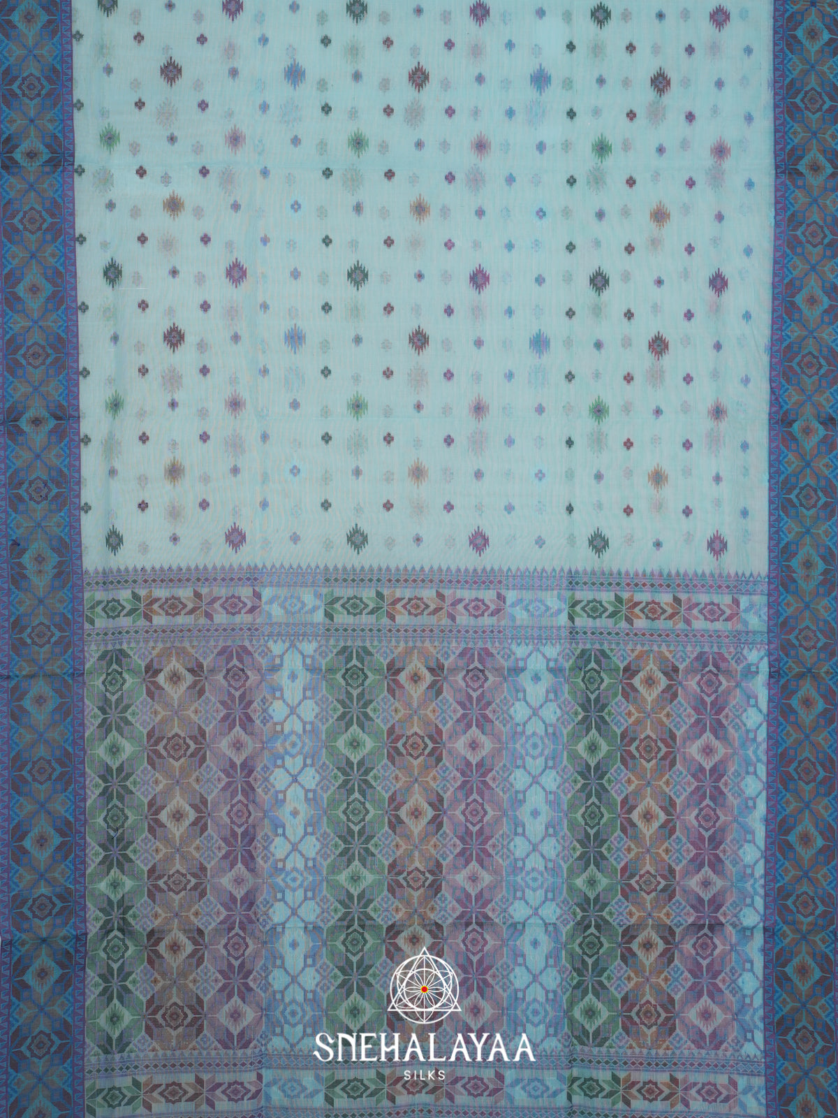 Blue  Bengal Cotton Jamdani Saree without Blouse