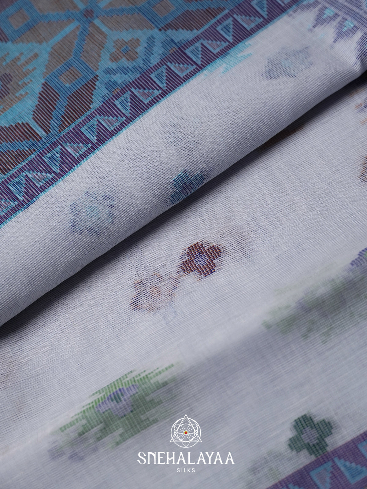 Blue  Bengal Cotton Jamdani Saree without Blouse