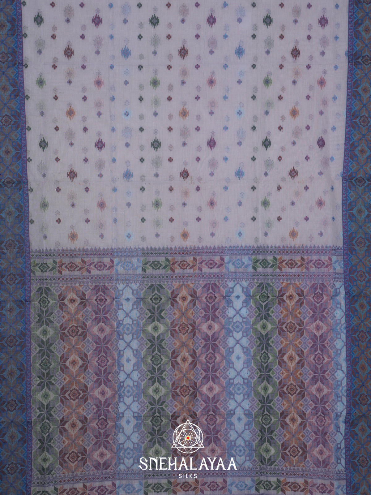 Blue  Bengal Cotton Jamdani Saree without Blouse