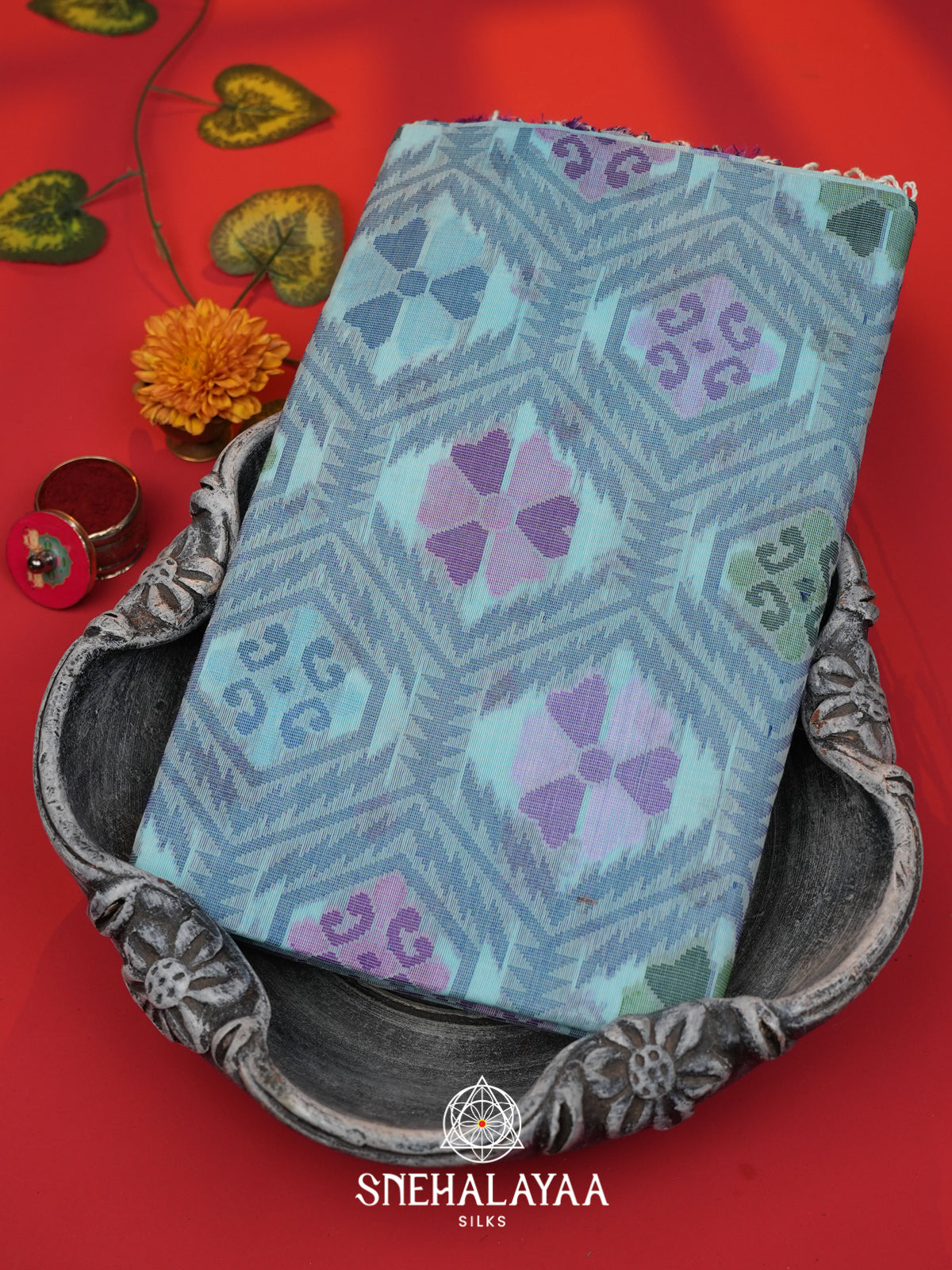 Sky Blue Bengal Cotton Jamdani Saree without Blouse