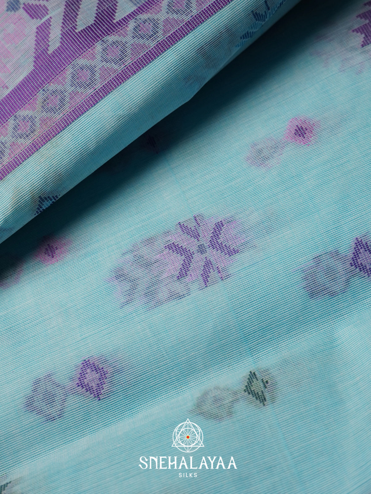 Sky Blue Bengal Cotton Jamdani Saree without Blouse