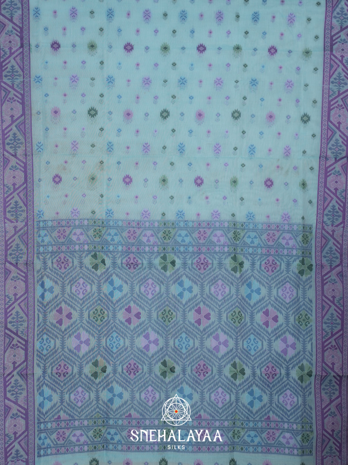 Sky Blue Bengal Cotton Jamdani Saree without Blouse