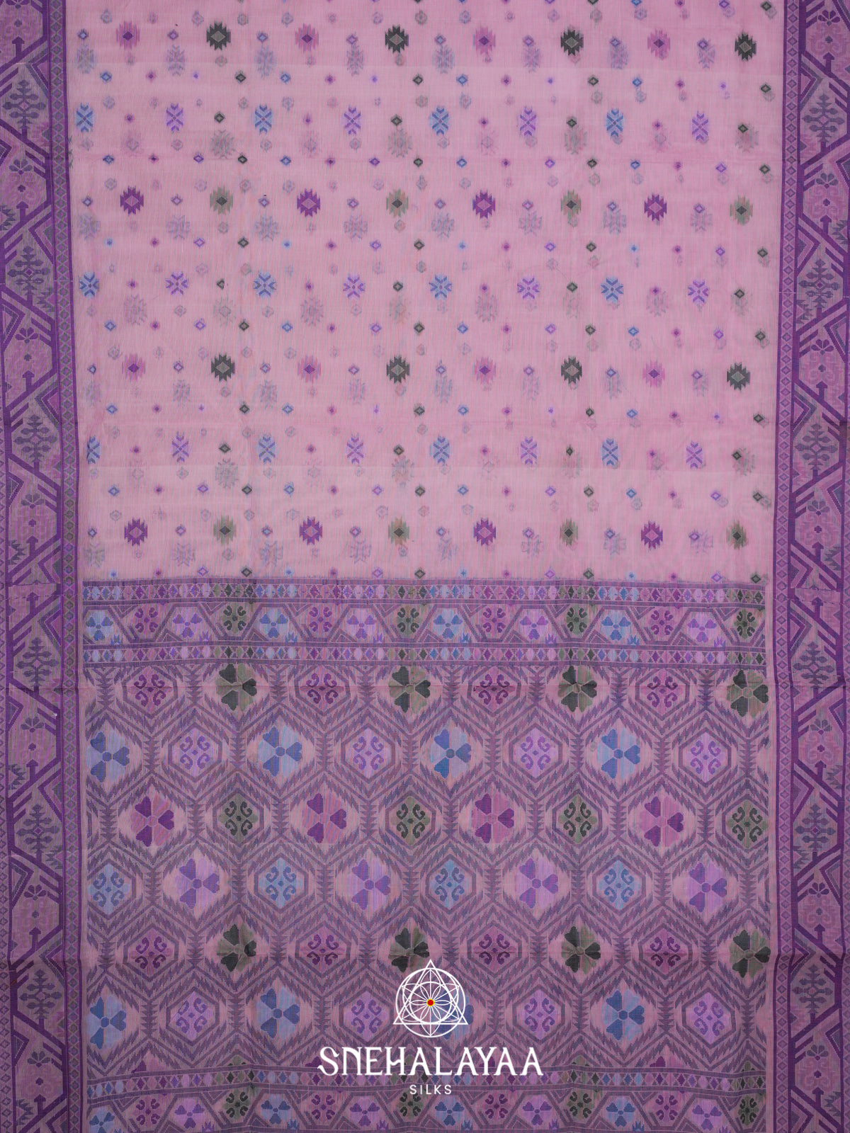 Baby Pink Bengal Cotton Jamdani Saree without Blouse