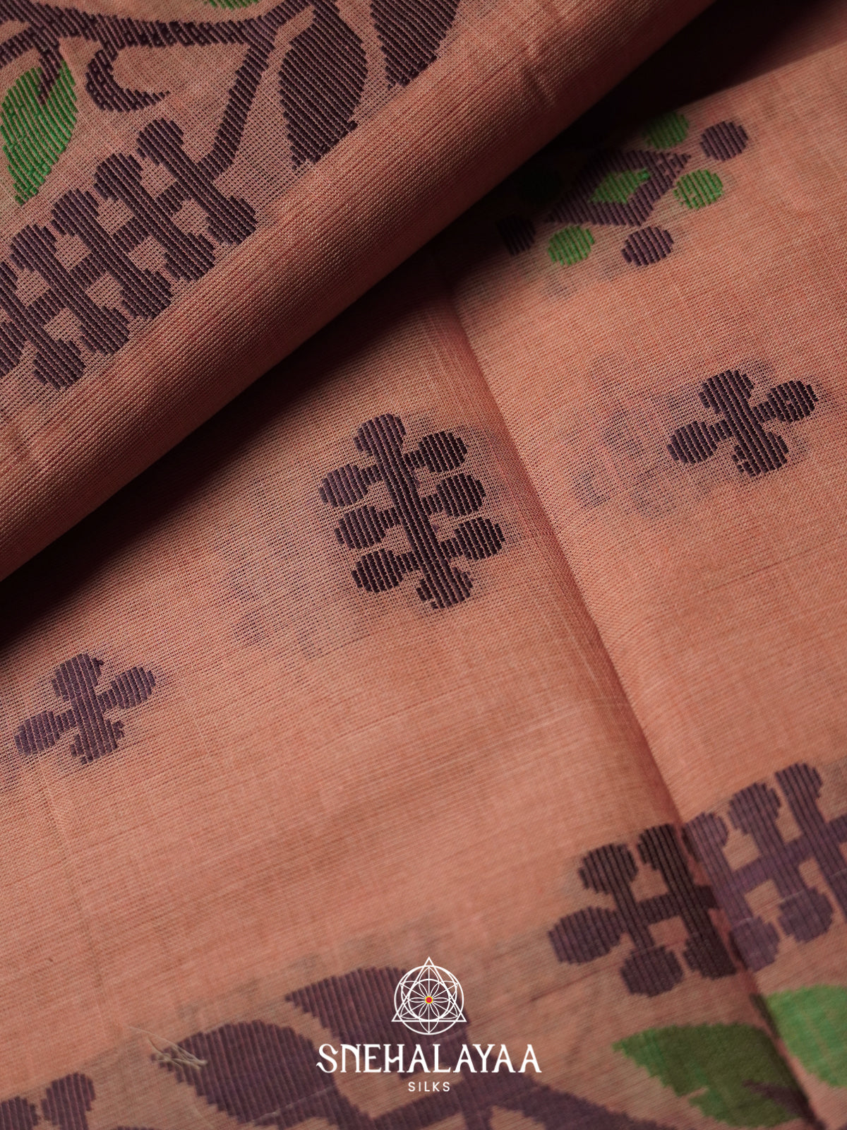 Peach Bengal Cotton Jamdani Saree without Blouse