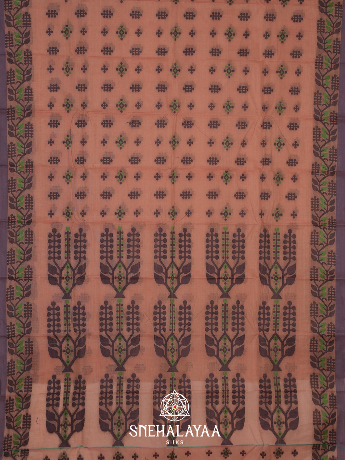 Peach Bengal Cotton Jamdani Saree without Blouse