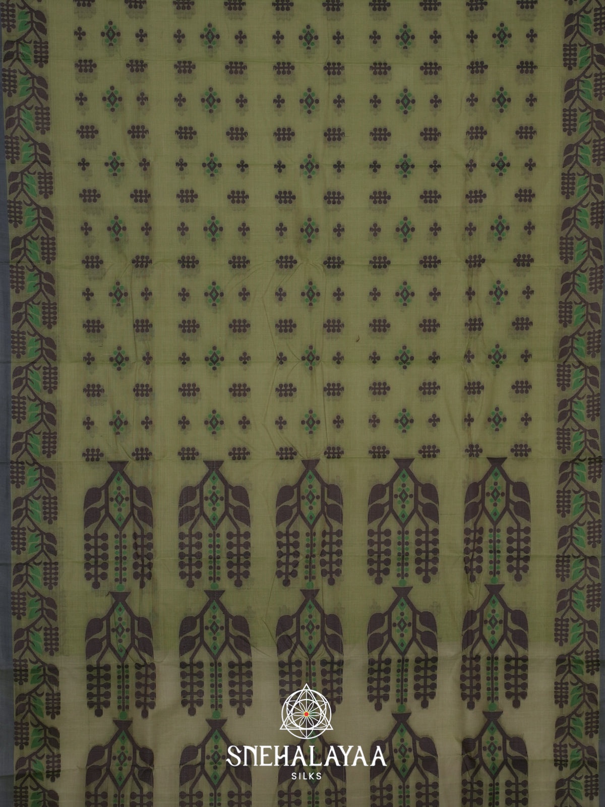 Olive Green Bengal Cotton Jamdani Saree without Blouse