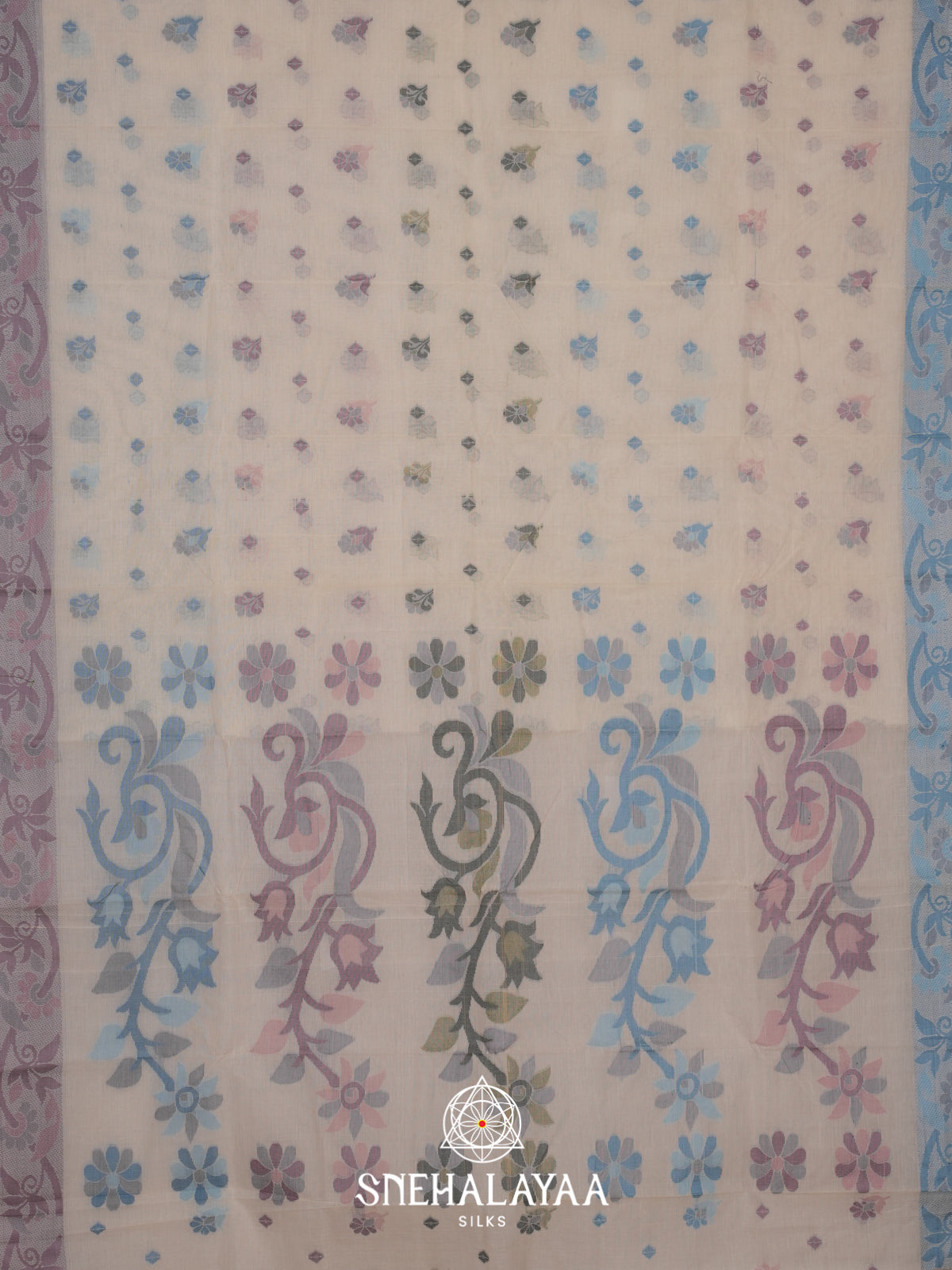 Cream Bengal Cotton Jamdani Saree without Blouse