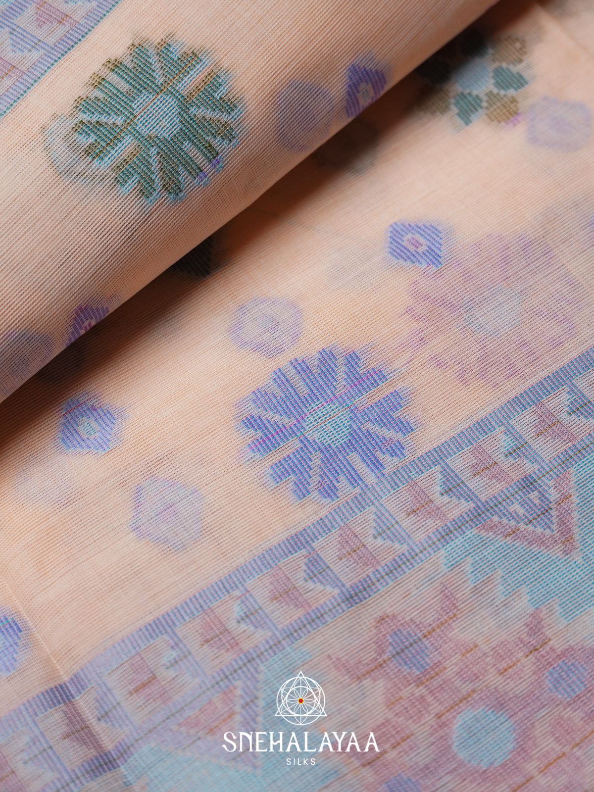 Pastel Peach Bengal Cotton Jamdani Saree without Blouse