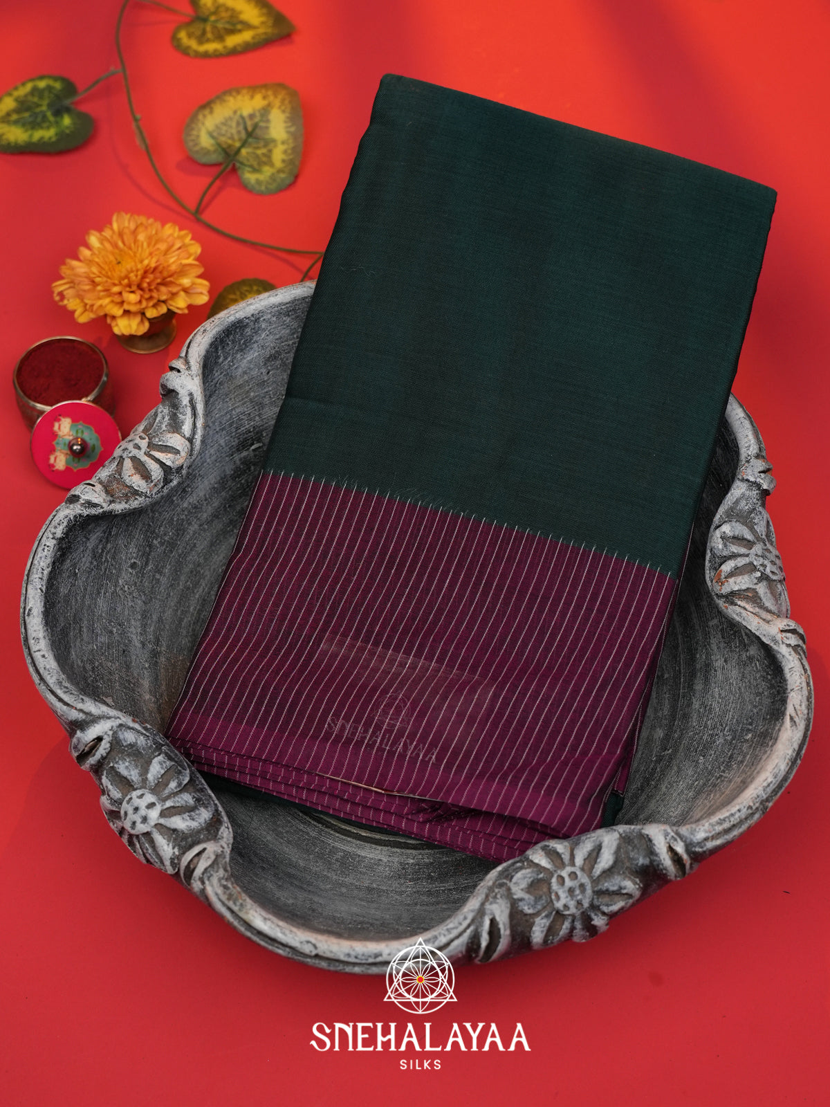Bottle Green Bengal Cotton Saree