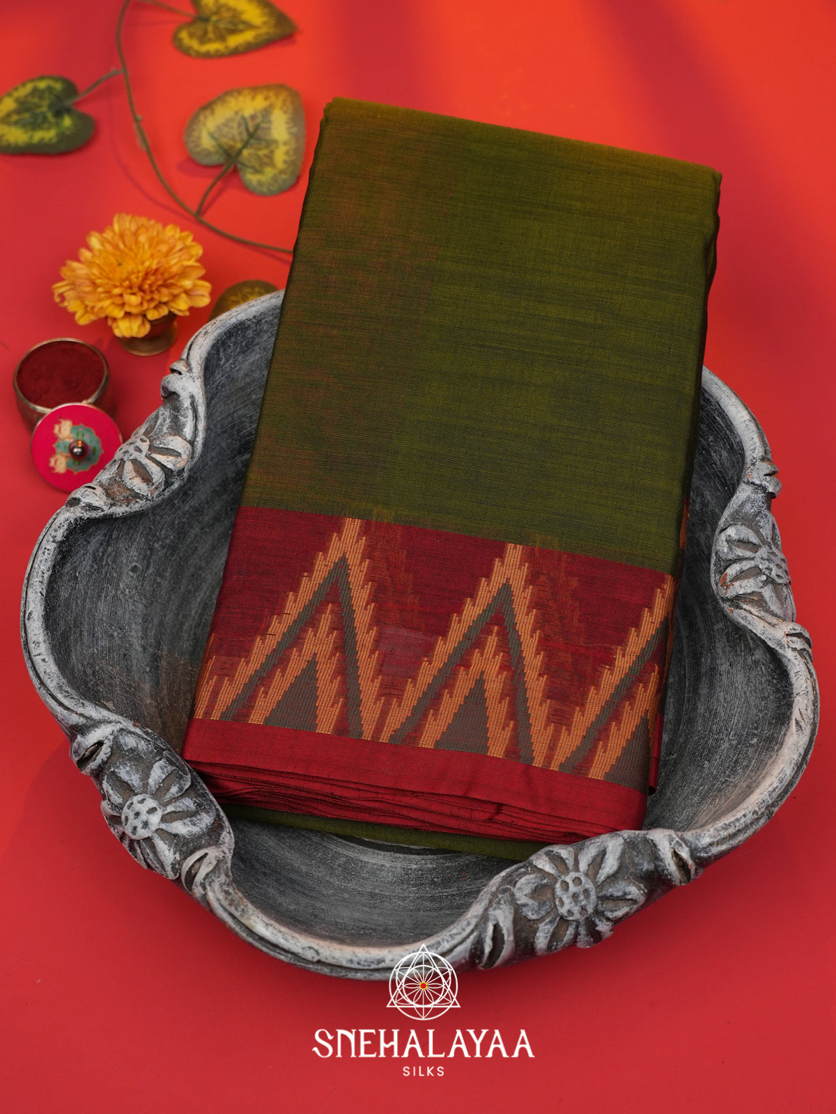Olive Green Bengal Cotton Saree