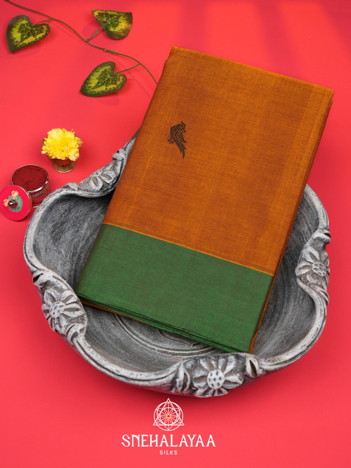 Burnt Orange Kanchi Cotton Saree
