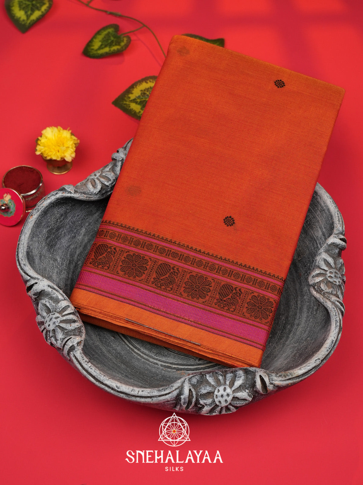 Coral Orange Kanchi Cotton Saree