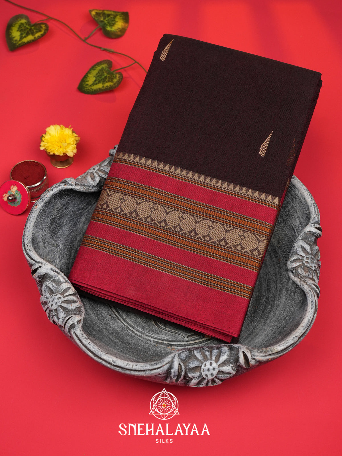 Chocolate Brown Kanchi Cotton Saree