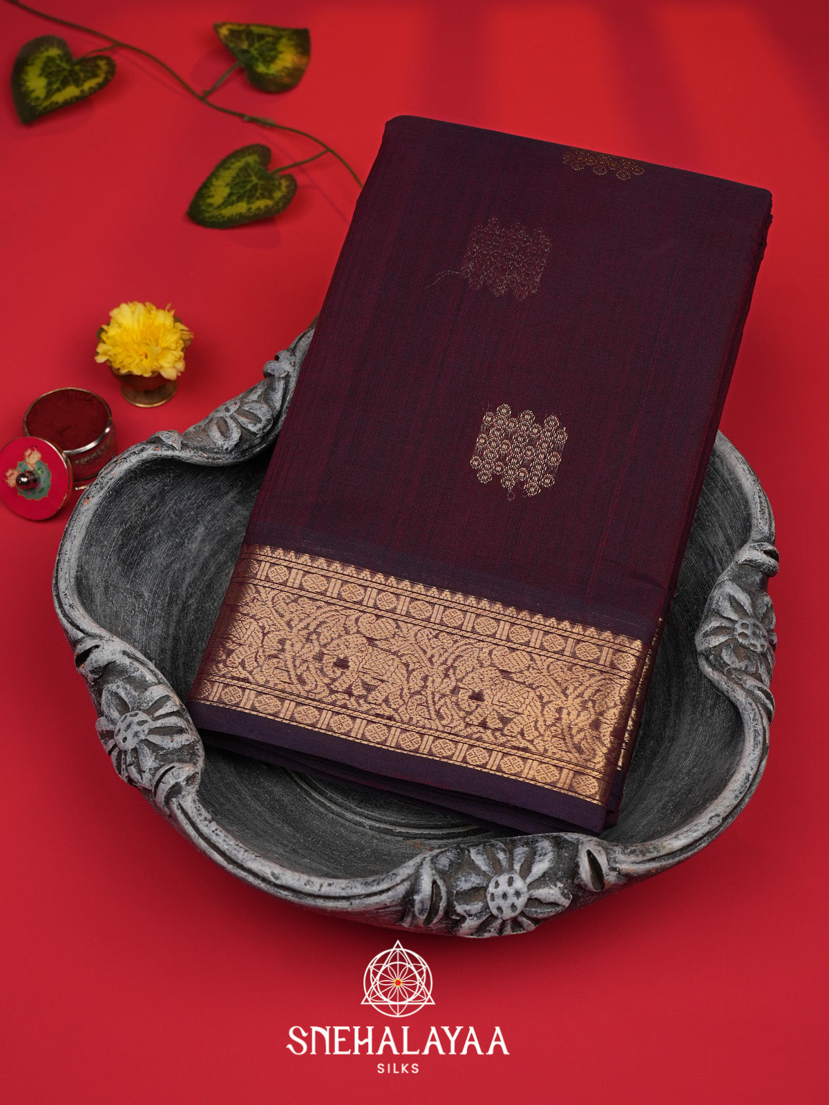Wine Kanchi Cotton Saree