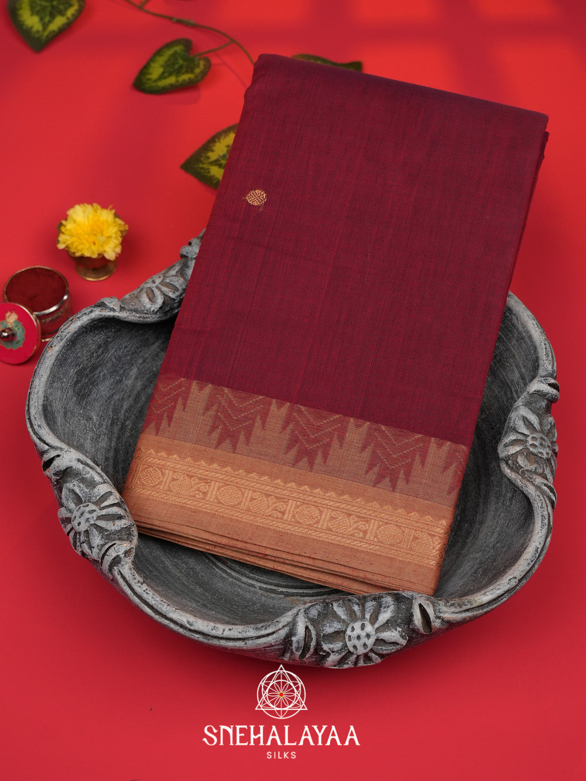 Maroon Kanchi Cotton Saree