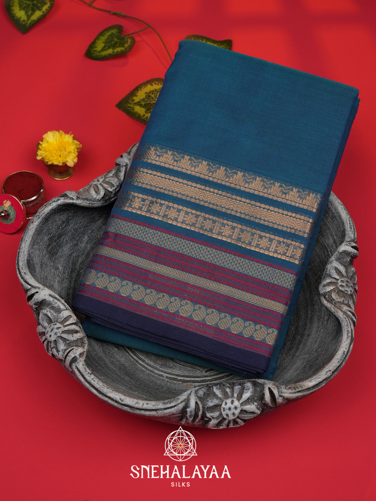 Peacock Blue Kanchi Cotton Saree