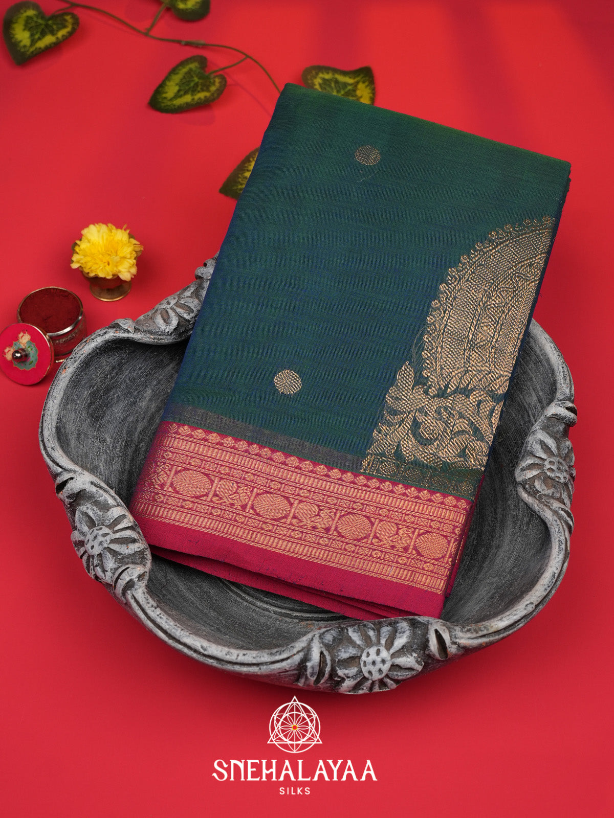 Teal Green Kanchi Cotton Saree