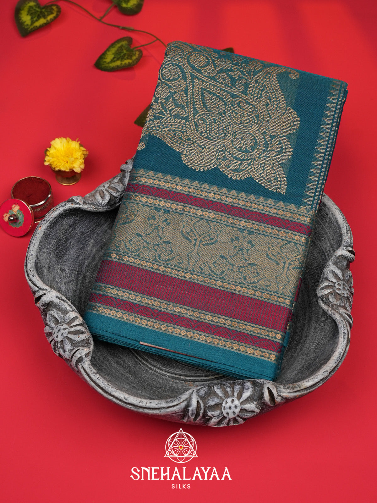 Teal Blue Kanchi Cotton Saree