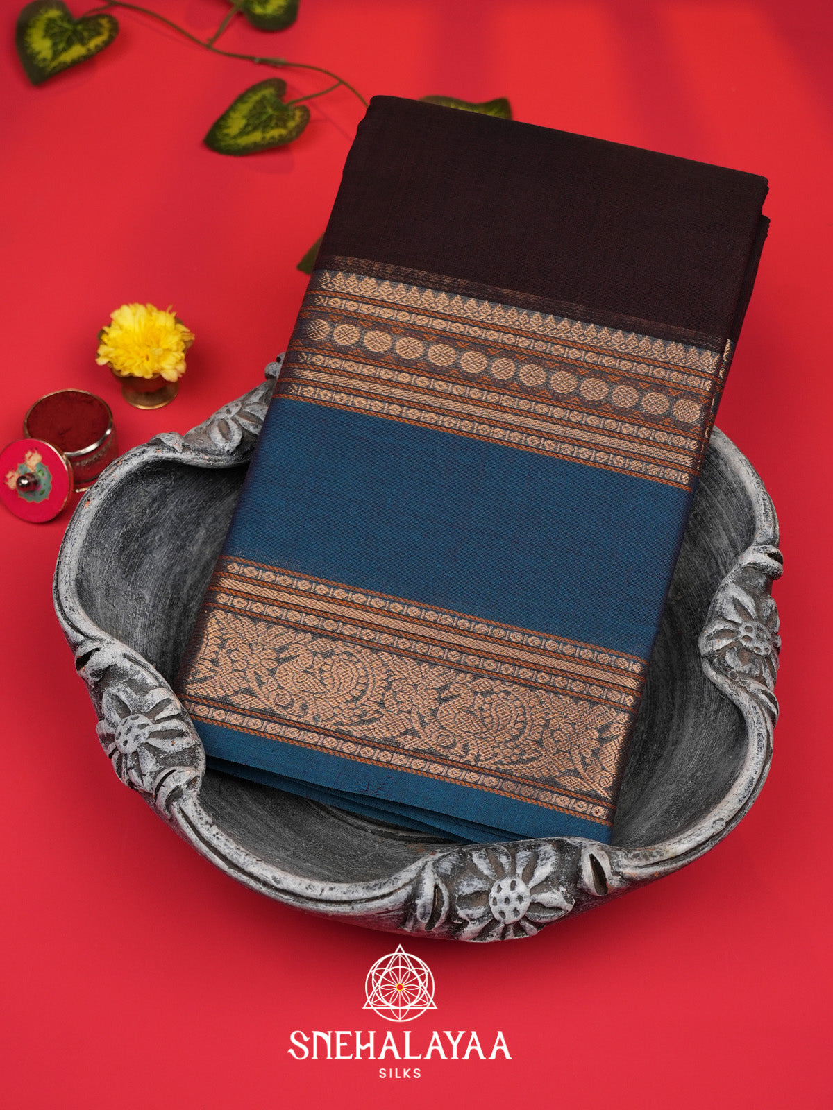 Chocolate Brown Kanchi Cotton Saree