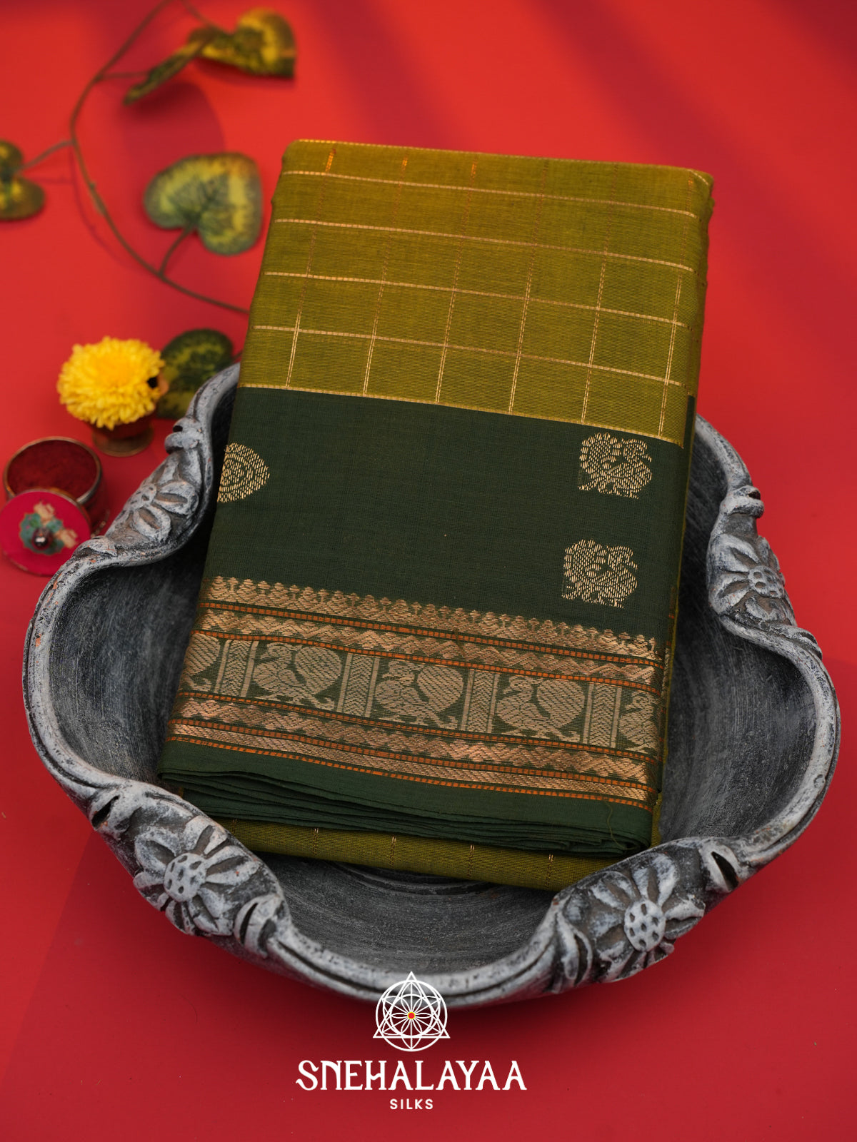 Mehendi Green Kanchi Cotton Saree