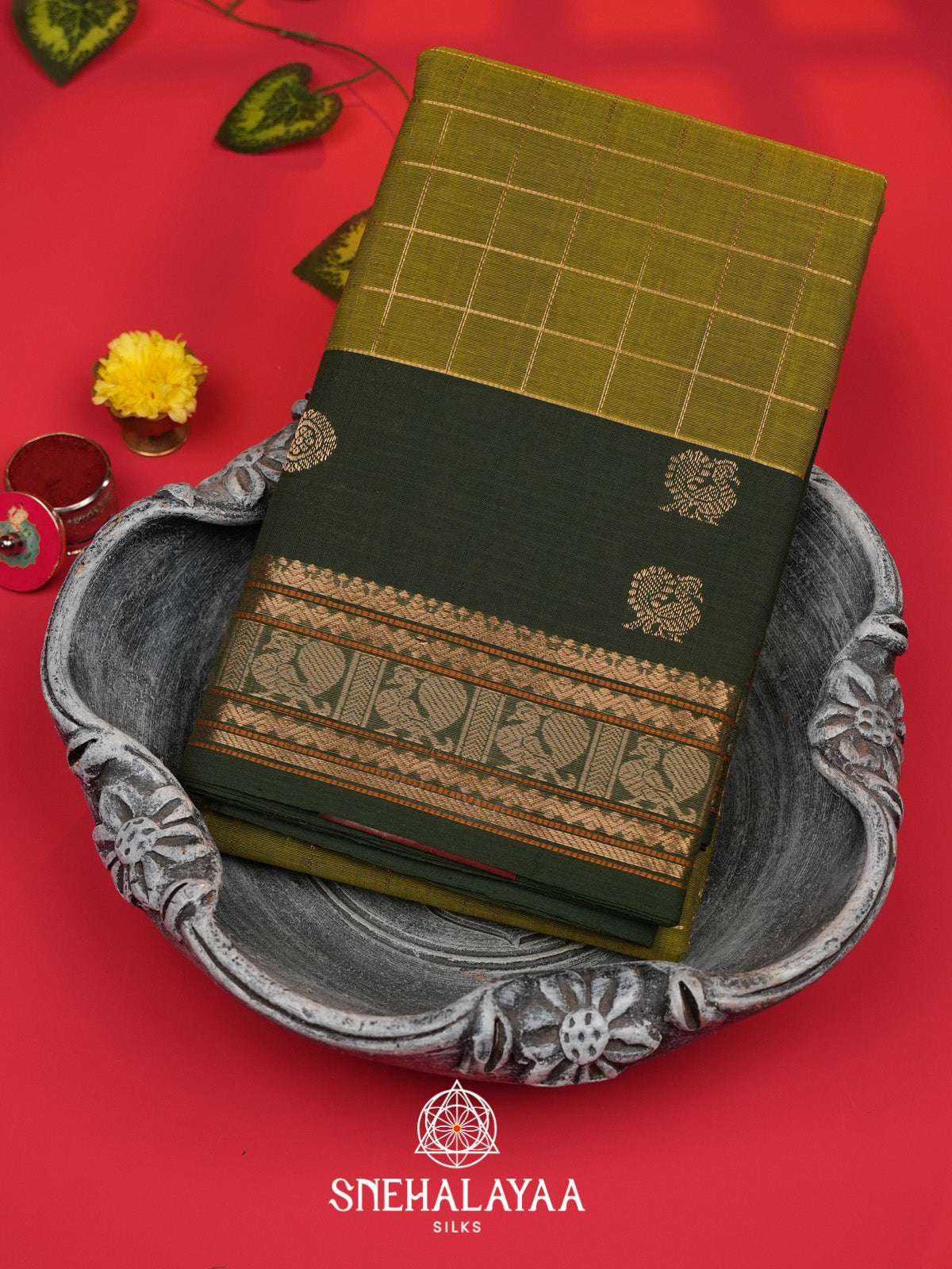 Mehandi Green Kanchi Cotton Saree
