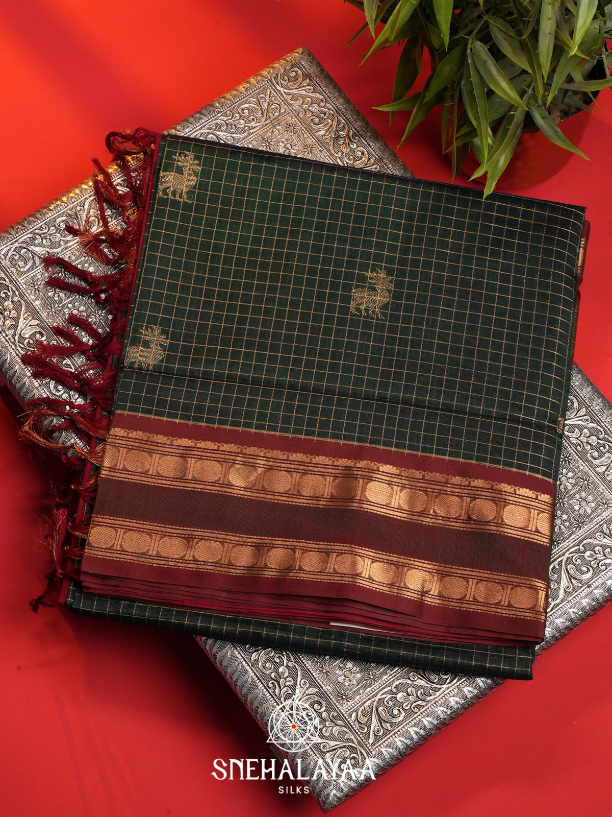 Bottle Green Silk Cotton Saree