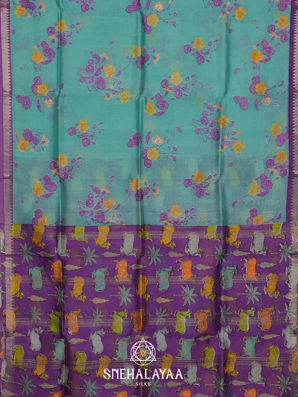 Teal Green Tussar saree