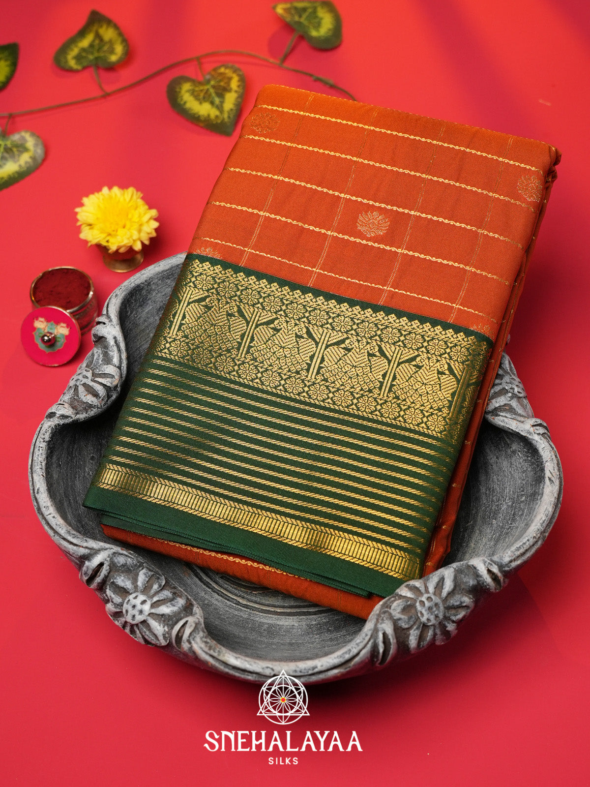 Orange Art Silk Saree