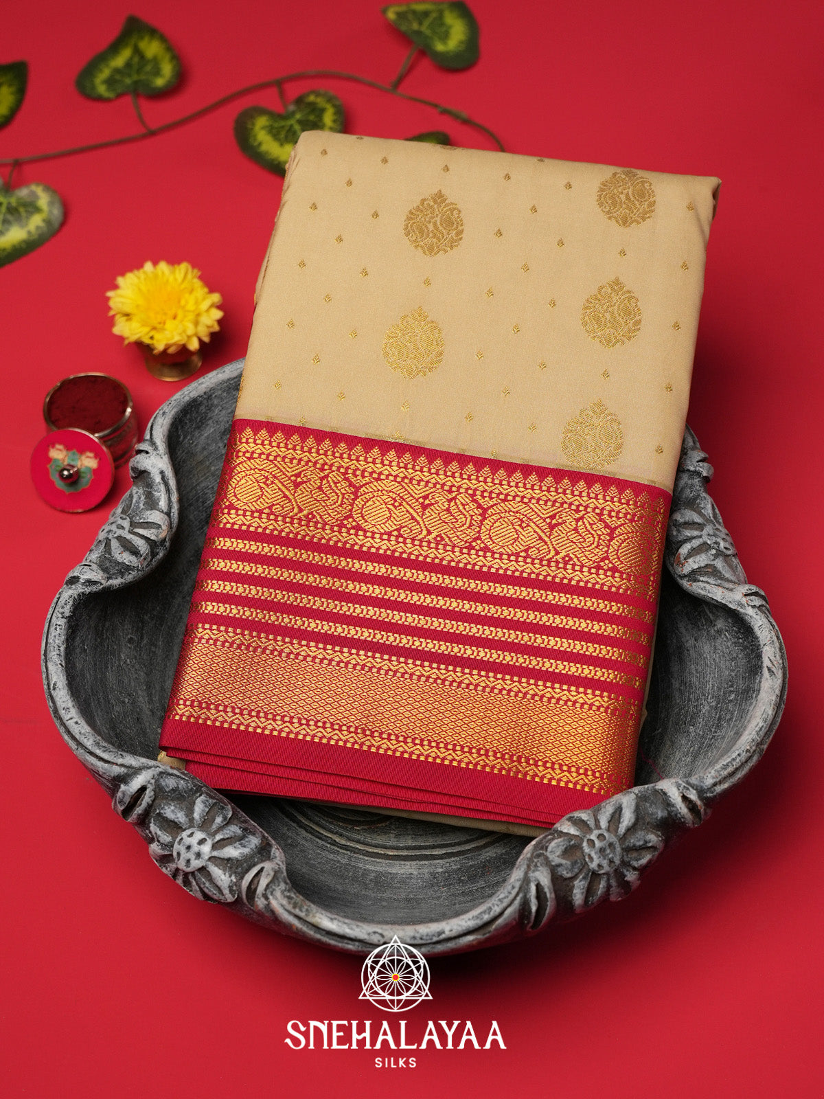 Pale Yellow Art Silk Saree