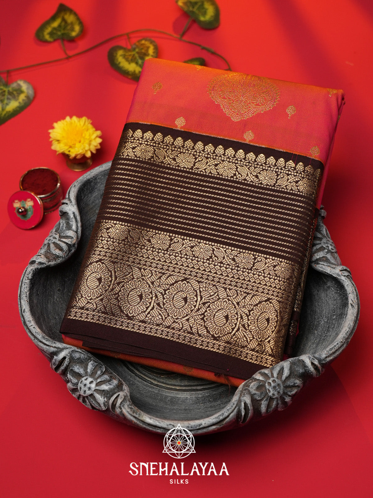 Orange Art Silk Saree