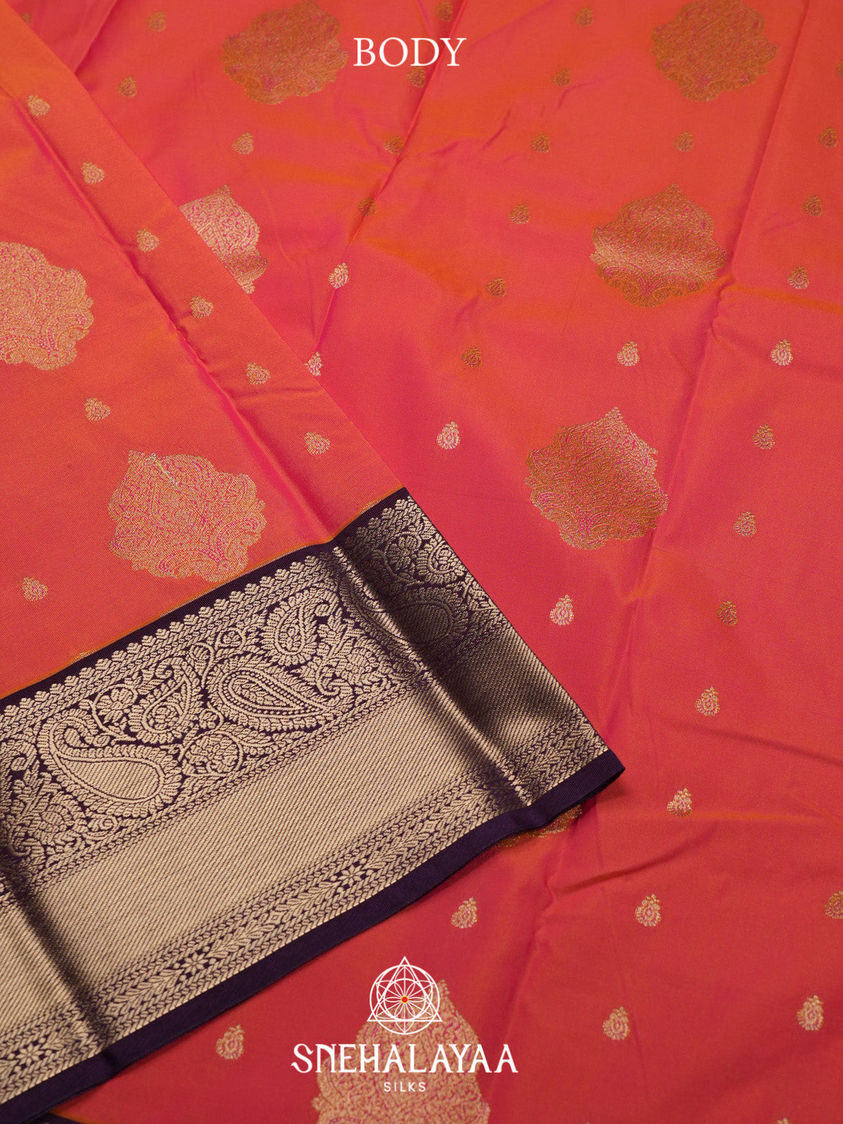 Coral Orange Art Silk Saree