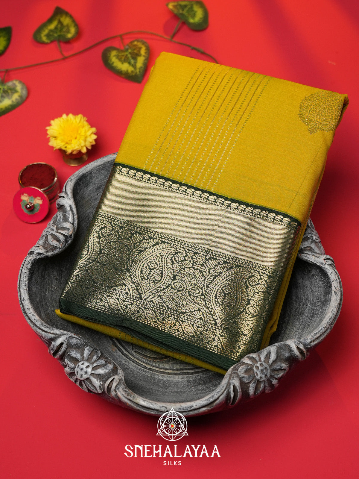 Lemon Yellow Art Silk Saree