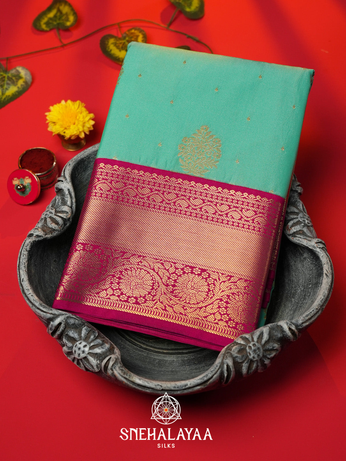 Teal Green Art Silk Saree