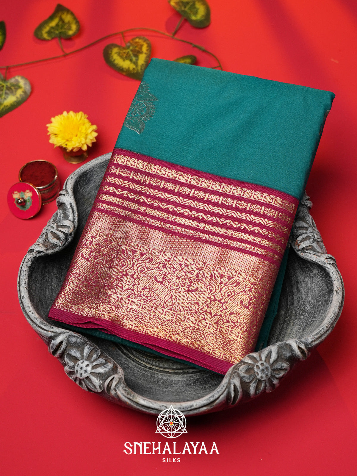 Peacock Blue Art Silk Saree