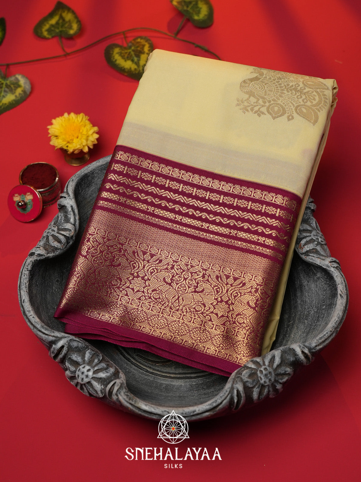 Pale Yellow Art Silk Saree