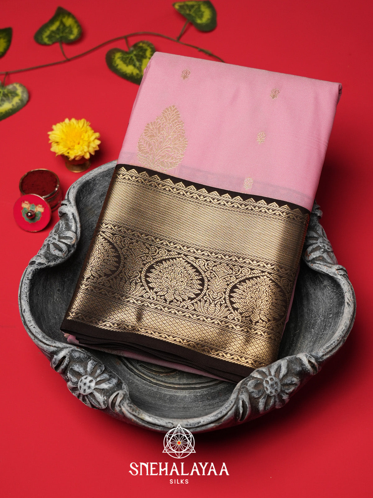 Baby Pink Art Silk Saree