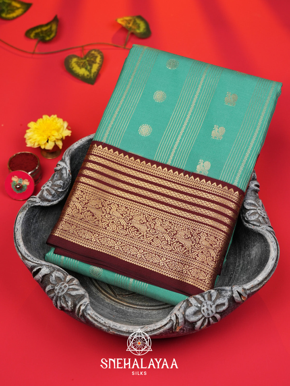 Teal Blue Art Silk Saree