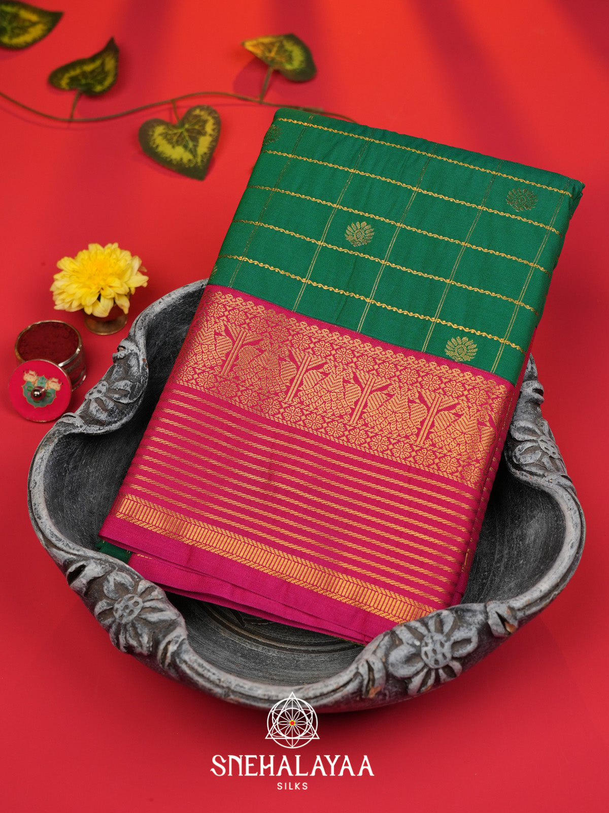 Emerald Green Art Silk Saree