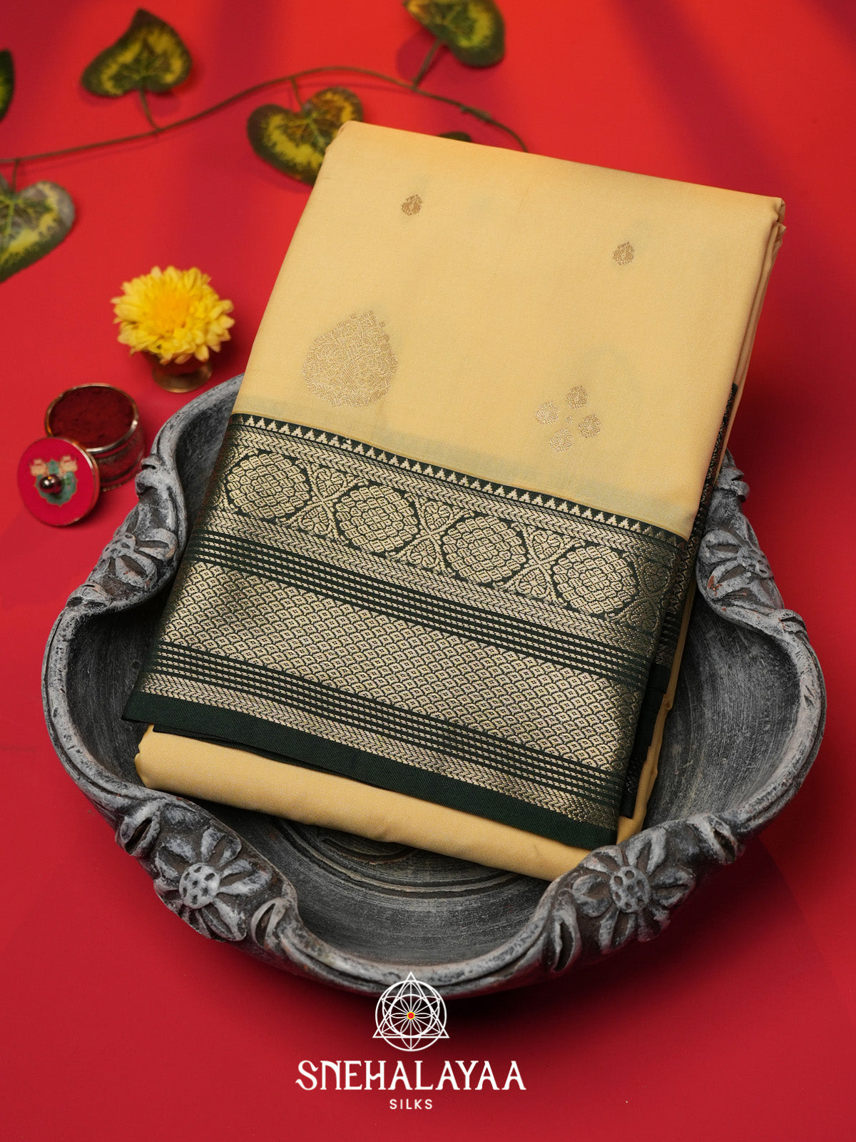 Pale Yellow Art Silk Saree