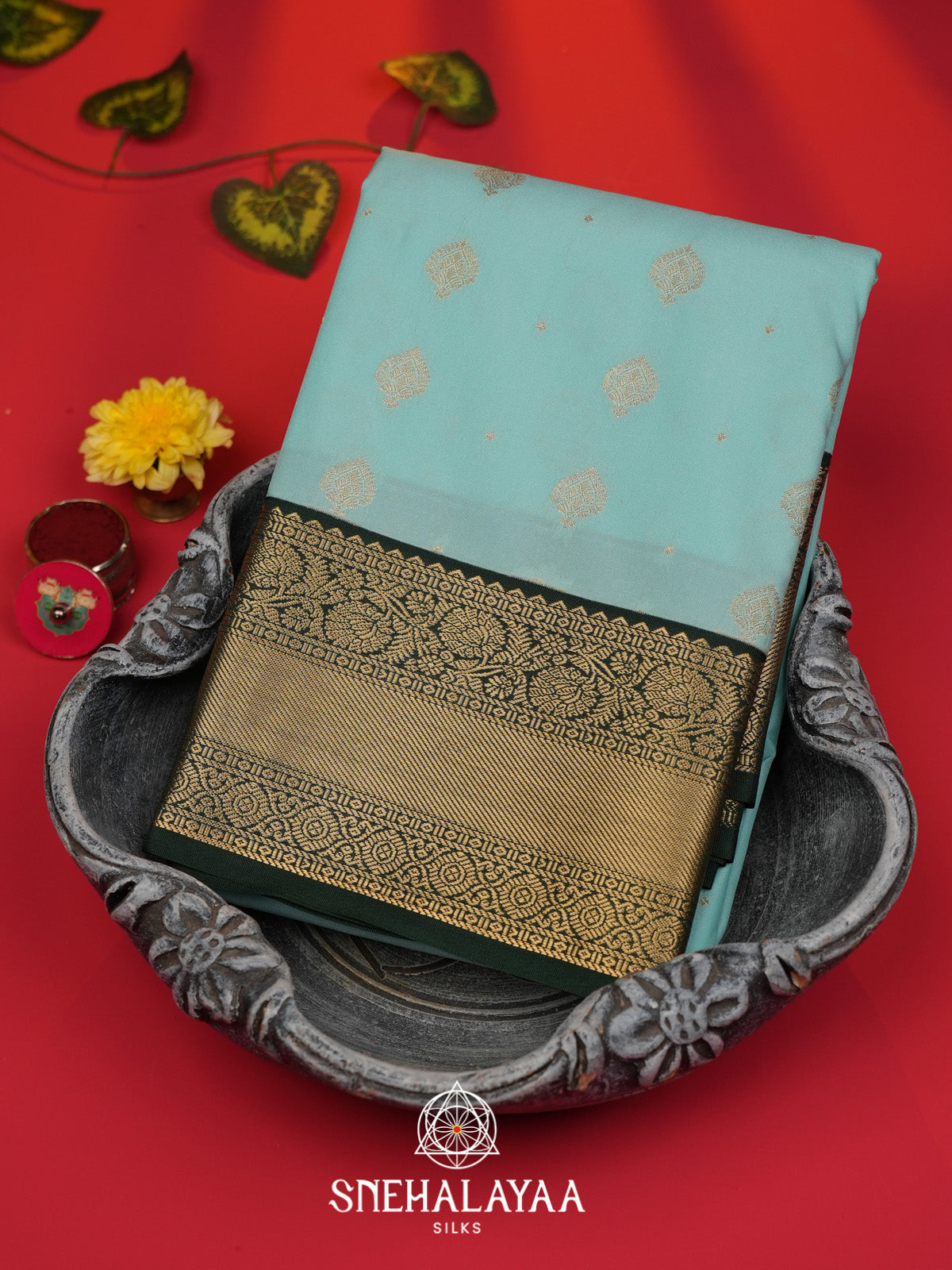 Teal Blue Art Silk Saree