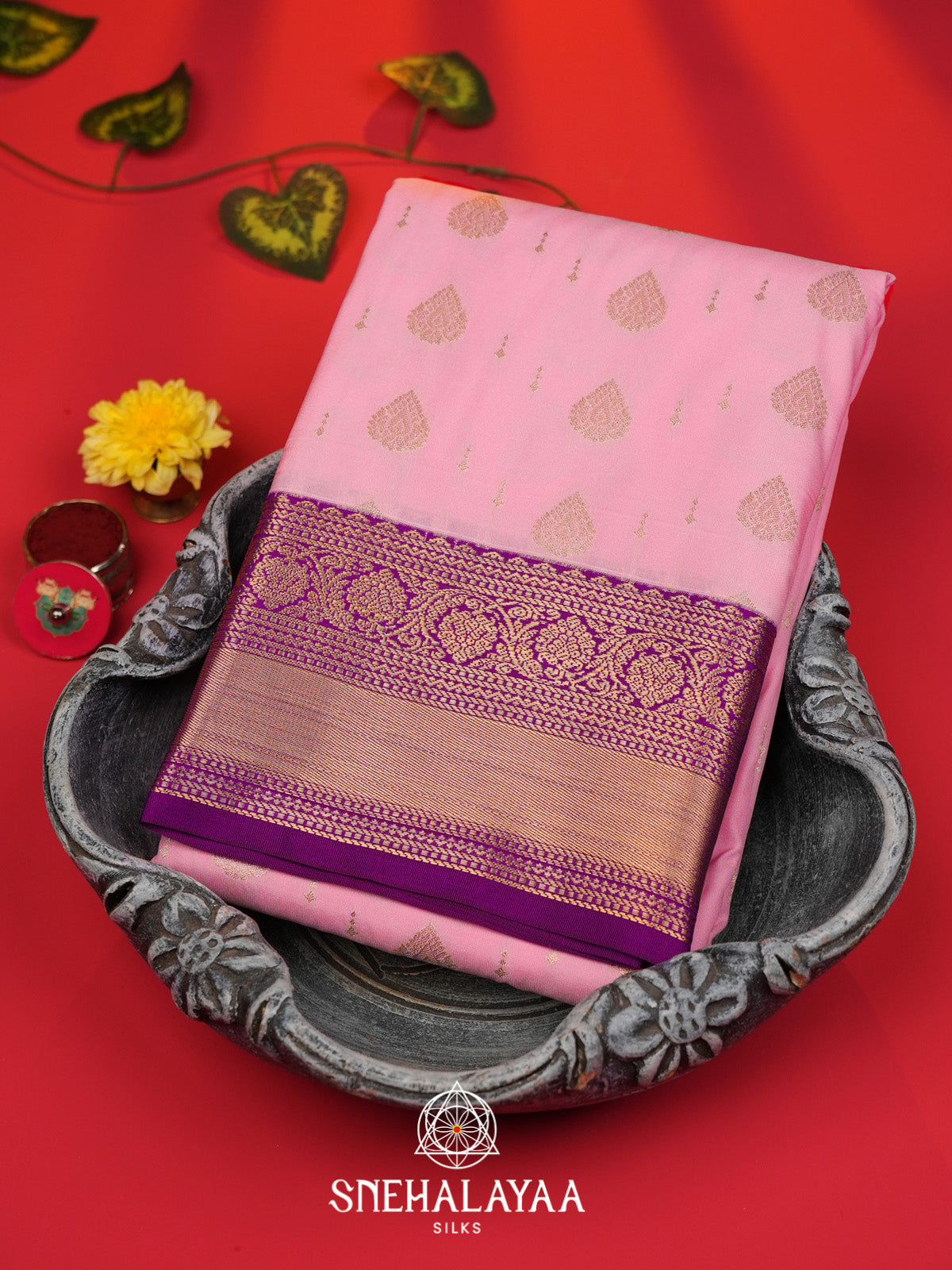 Baby Pink Art Silk Saree