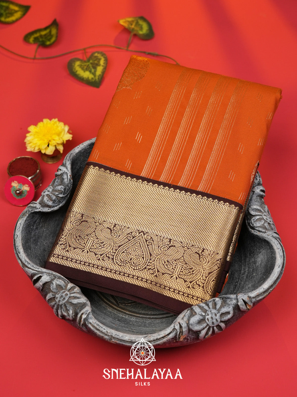 Orange Art Silk Saree