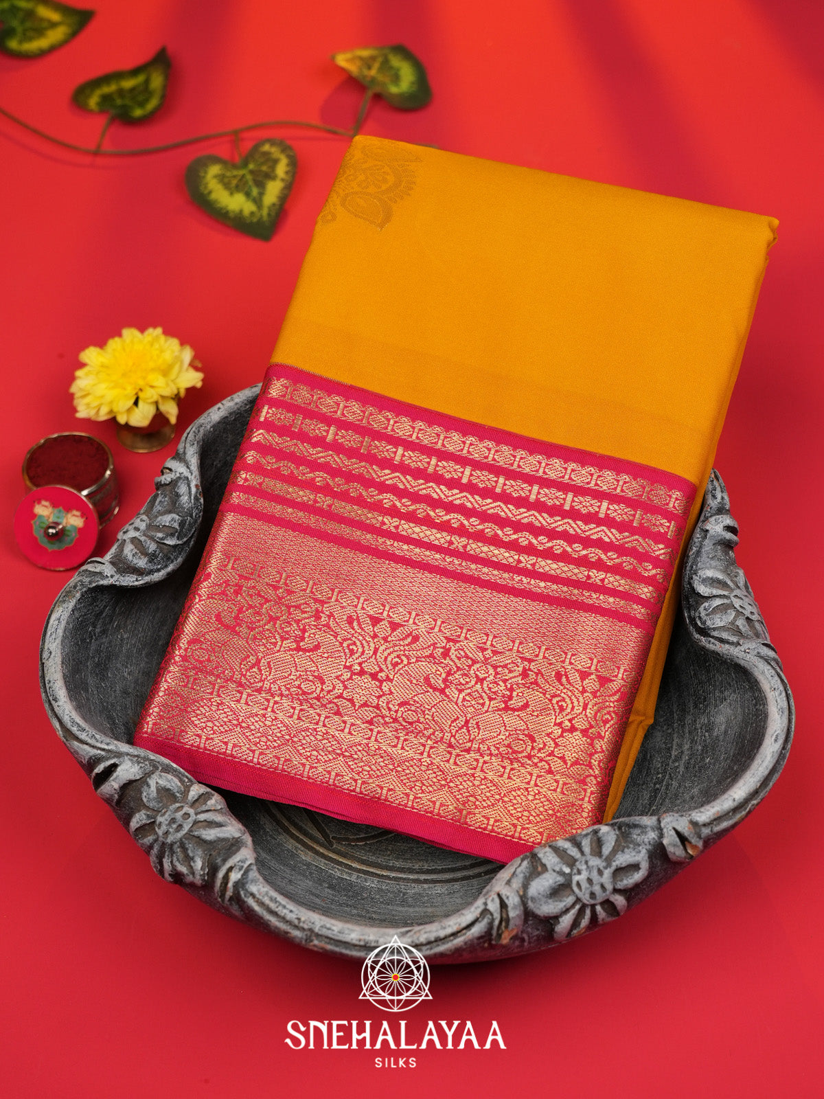 Mango Yellow Art Silk Saree