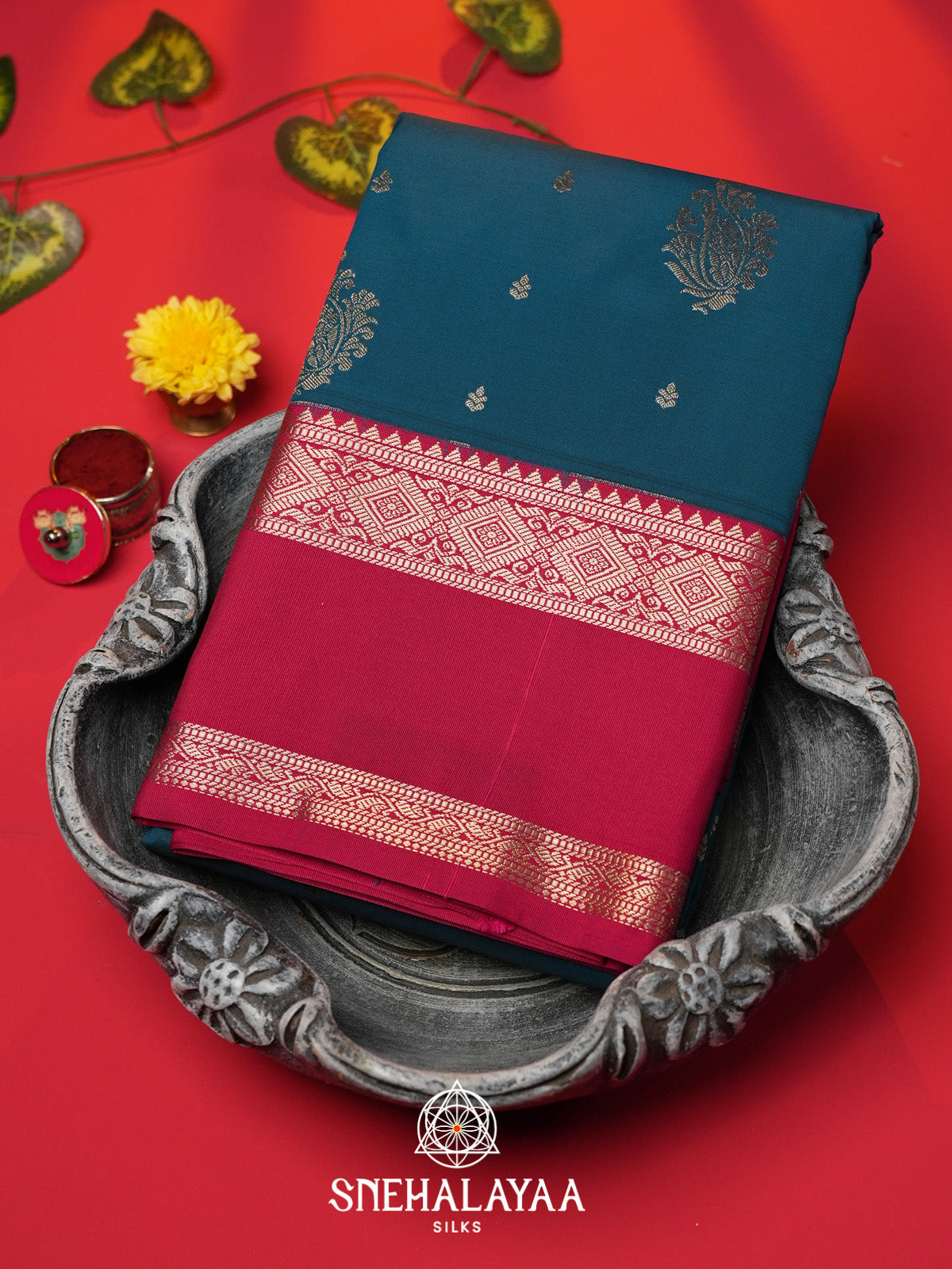 Peacock Blue Art Silk Saree
